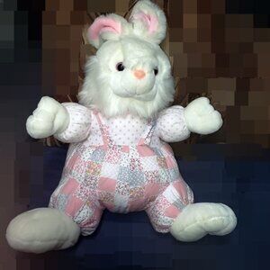 Plush Rabbit - Giant 24-inch White Fluffy Snuggly Pastel Country Patchwork VTG